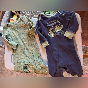 (2) carters Dinosaur onesies, 6 months